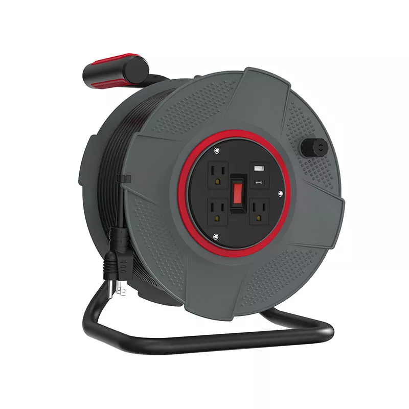 3 コンセント USB プラスチック コード リール 100 フィート