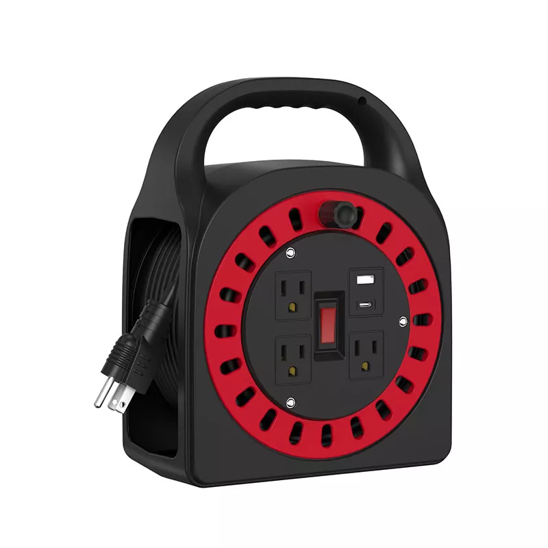 3 コンセント USB プラスチック コード リール 50 フィート 3 コンセント USB プラスチック コード リール 50 フィート