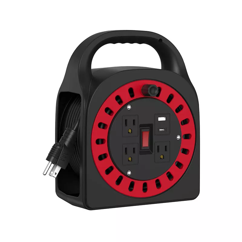 3 コンセント USB プラスチック コード リール 50 フィート