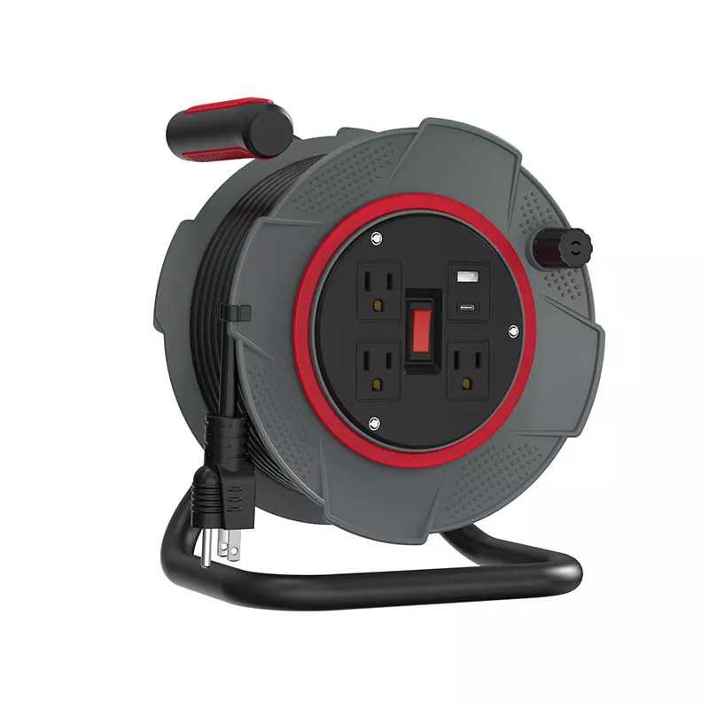 3コンセントUSBプラスチックコードリール45フィート