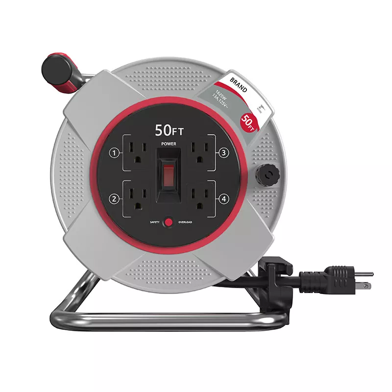 過負荷保護付き4アウトレットプラスチックコードリール50フィート